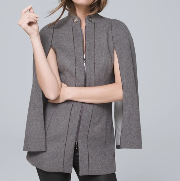 White House Black Market Smoked Pearl Ball Chain-Trim Cape Womens Small - Picture 1 of 11